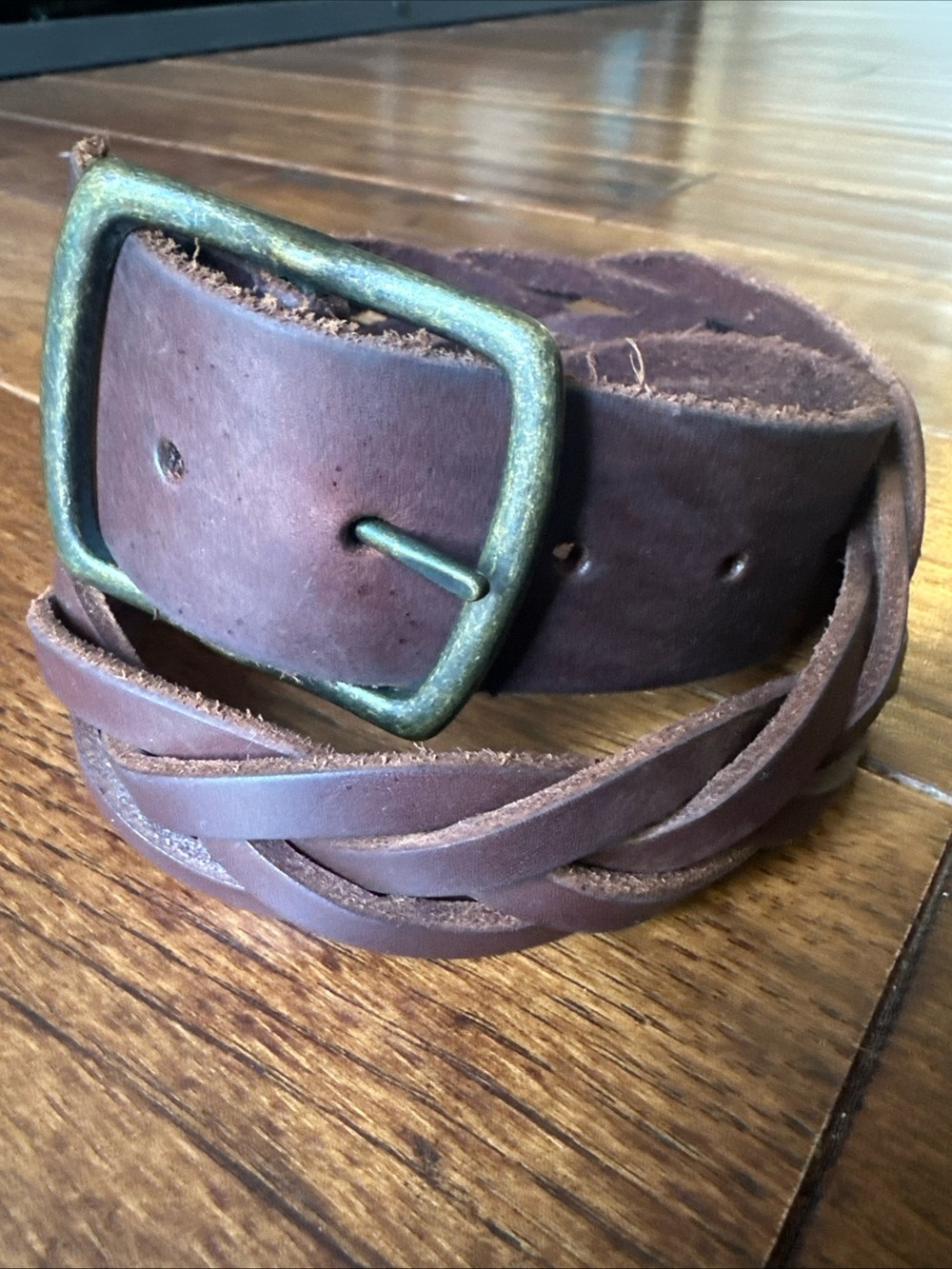 Gap Braided Genuine Leather Belt Sz 34 Brass Buckle Brown